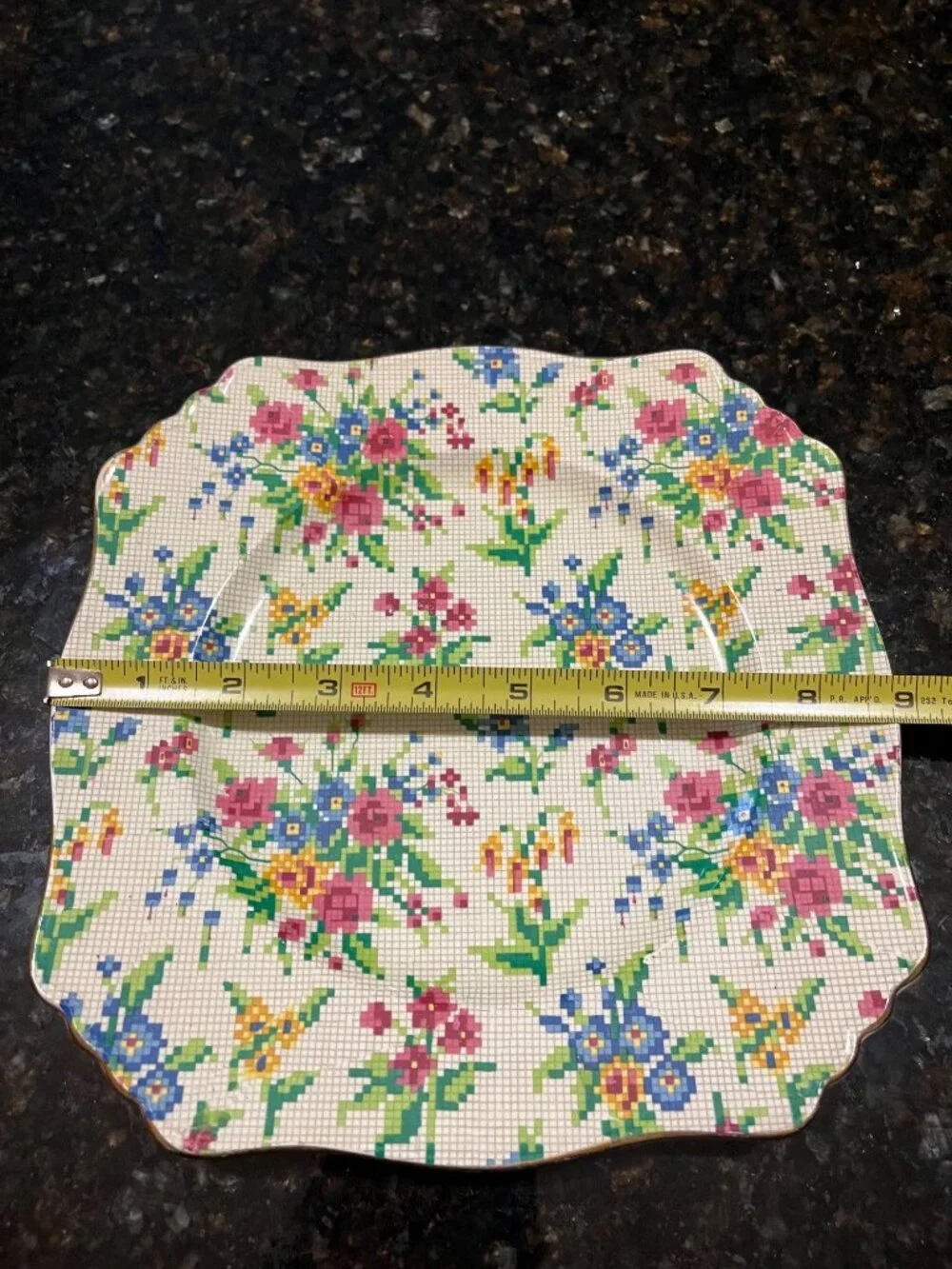 Square Queen Anne Royal Winton Floral Needlepoint Design Plate A972